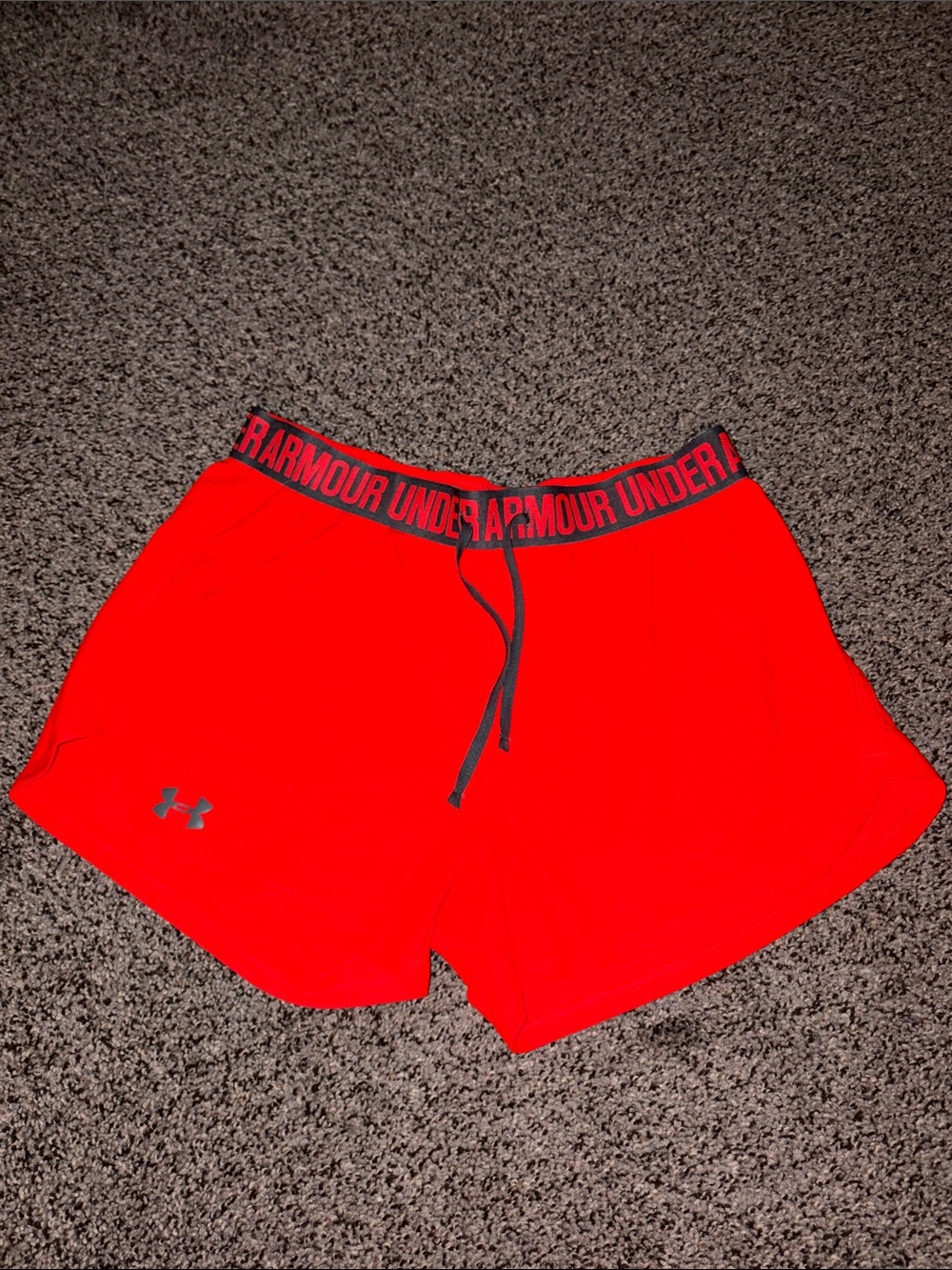 Under Armour Women's Bright Red Athletic Shorts with Logo Waistband